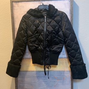 bebe Jacket with hood & faux fur trim.